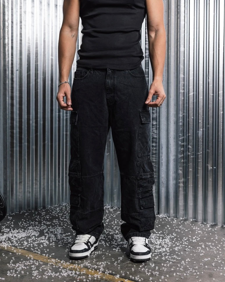 Relaxed Cargo Denim - Blackout