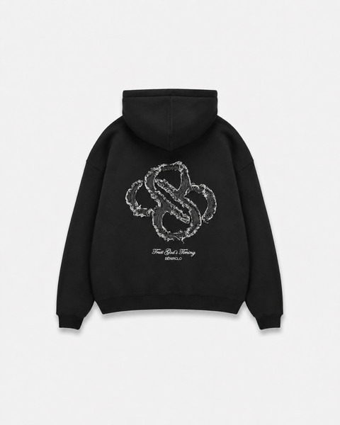 God's Timing Distressed Zip Hoodie - Black