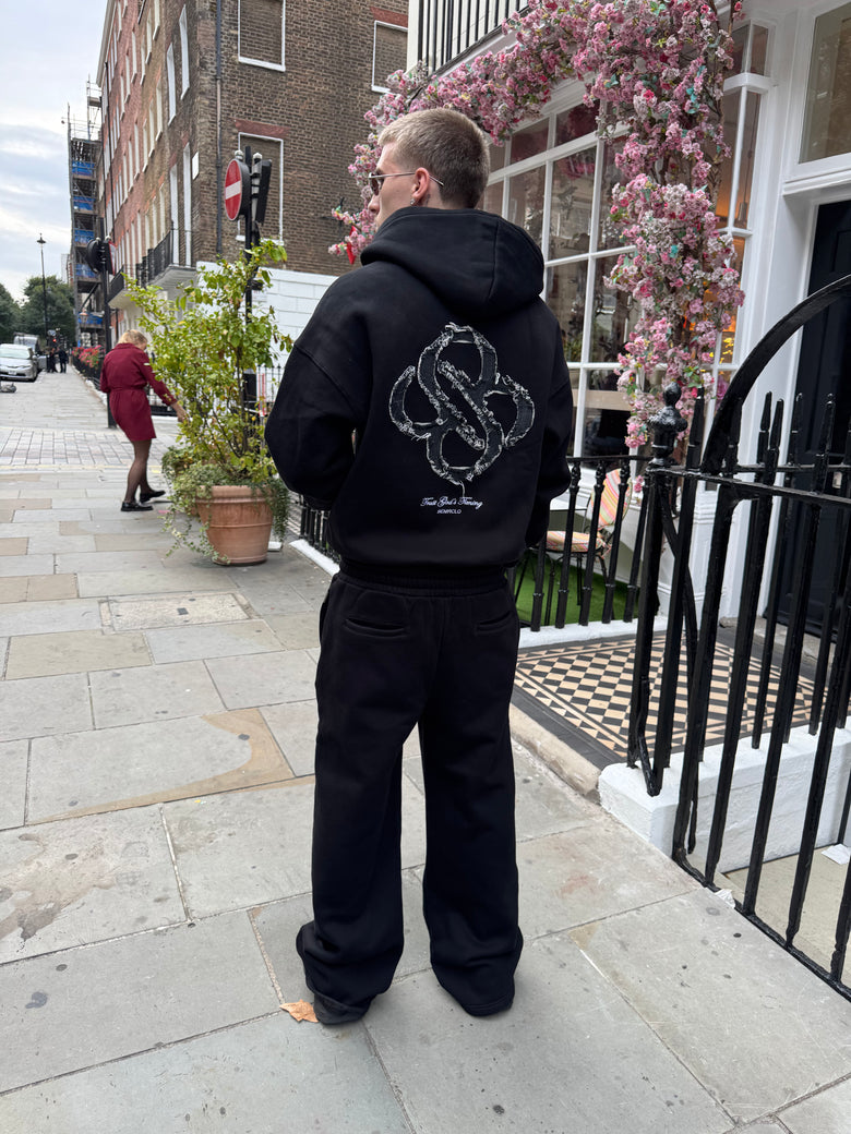 God's Timing Distressed Zip Hoodie - Black