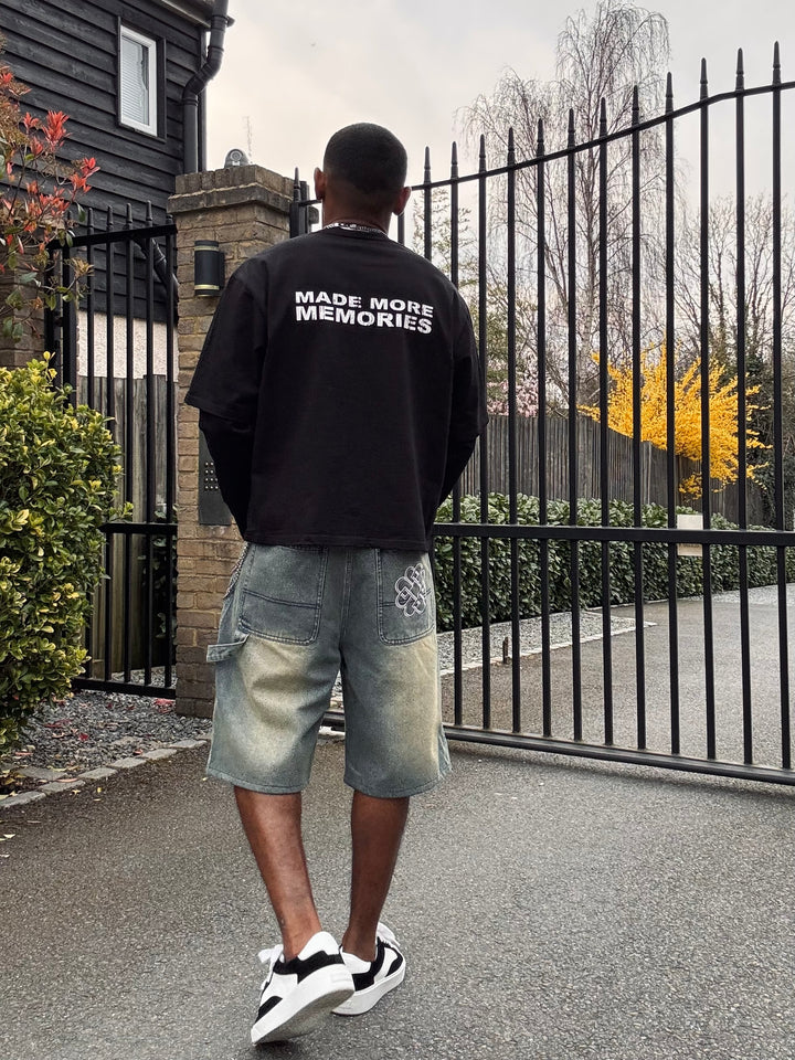 Oversized Denim Jorts - Rust Blue