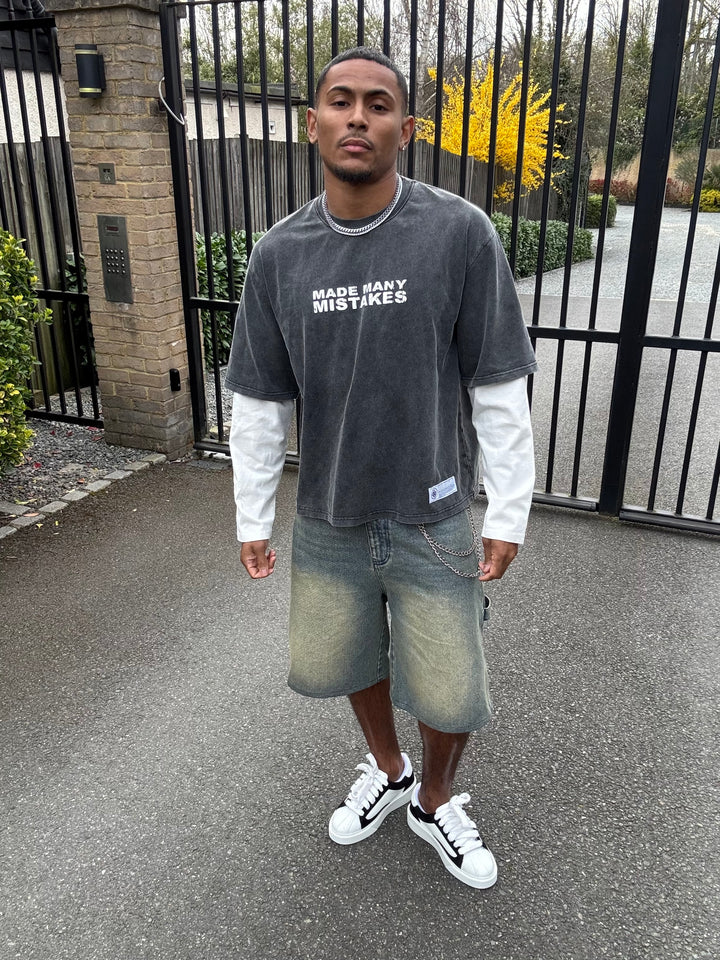 Oversized Denim Jorts - Rust Blue